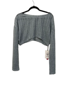 Cider Pointelle Knit Crop Long Sleeve Top Grey - front