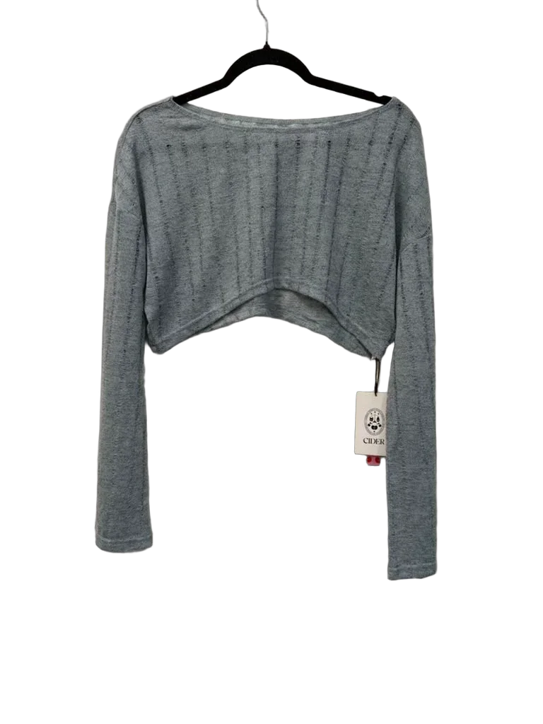 Cider Pointelle Knit Crop Long Sleeve Top Grey - front