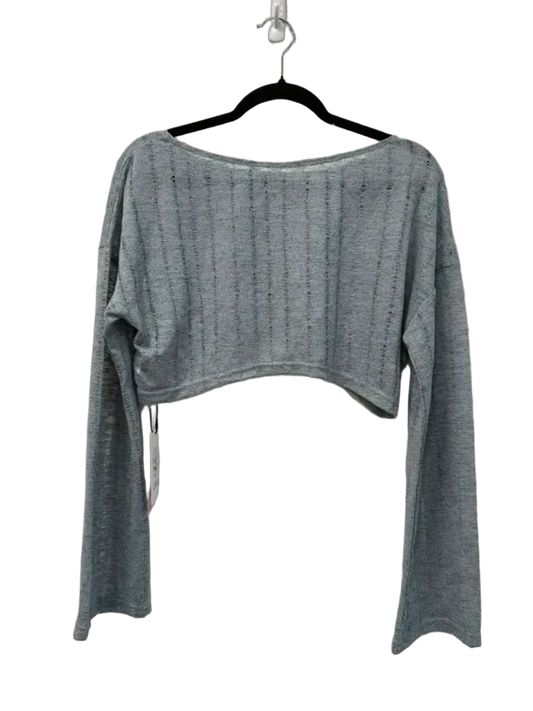 Cider Pointelle Knit Crop Long Sleeve Top Grey - back