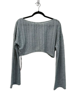 Cider Pointelle Knit Crop Long Sleeve Top Grey - back