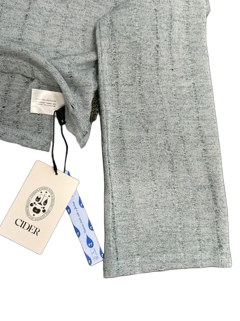 Cider Pointelle Knit Crop Long Sleeve Top Grey - detail