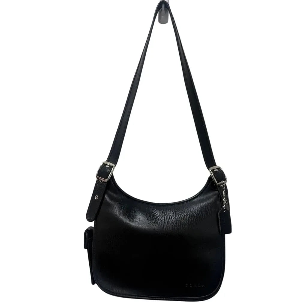 Coach Vintage Glove-Tanned Leather Shoulder Bag Black - front