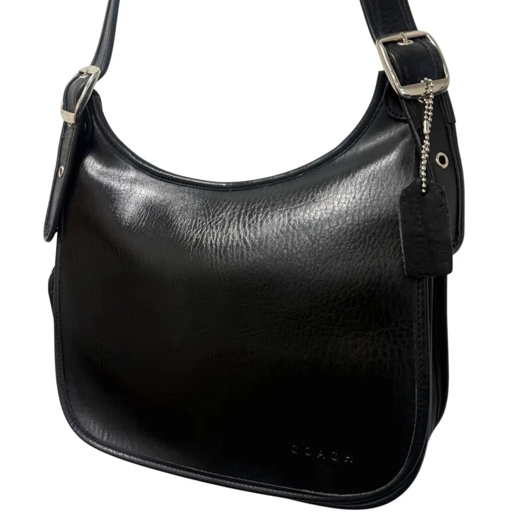 Coach Vintage Glove-Tanned Leather Shoulder Bag Black - front