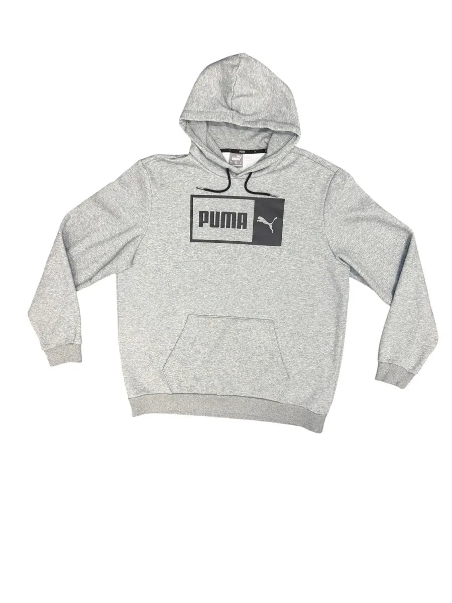 Puma Box Logo Pullover Hoodie Grey Heather XL - front