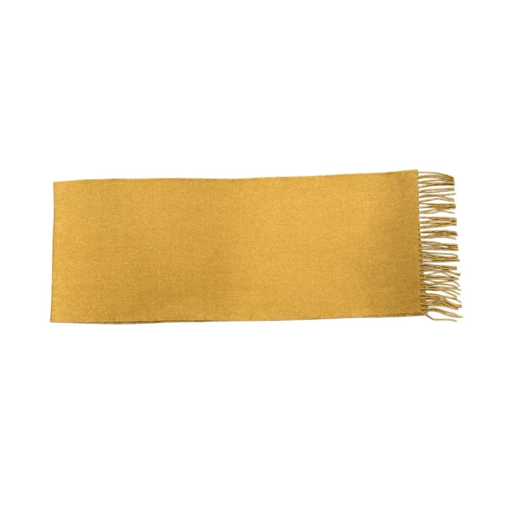 Baby Alpaca Solid Fringe Scarf Mustard Yellow - front