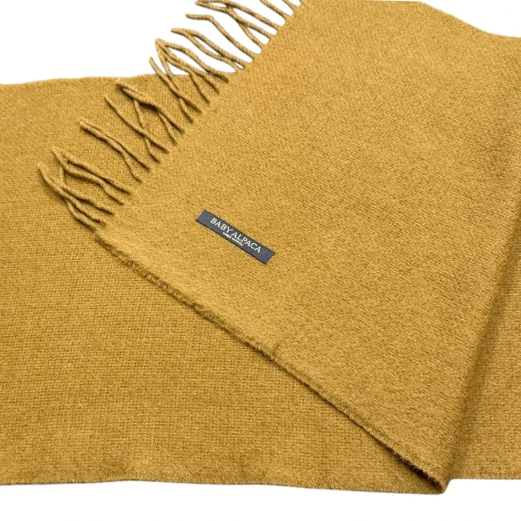 Baby Alpaca Solid Fringe Scarf Mustard Yellow - label