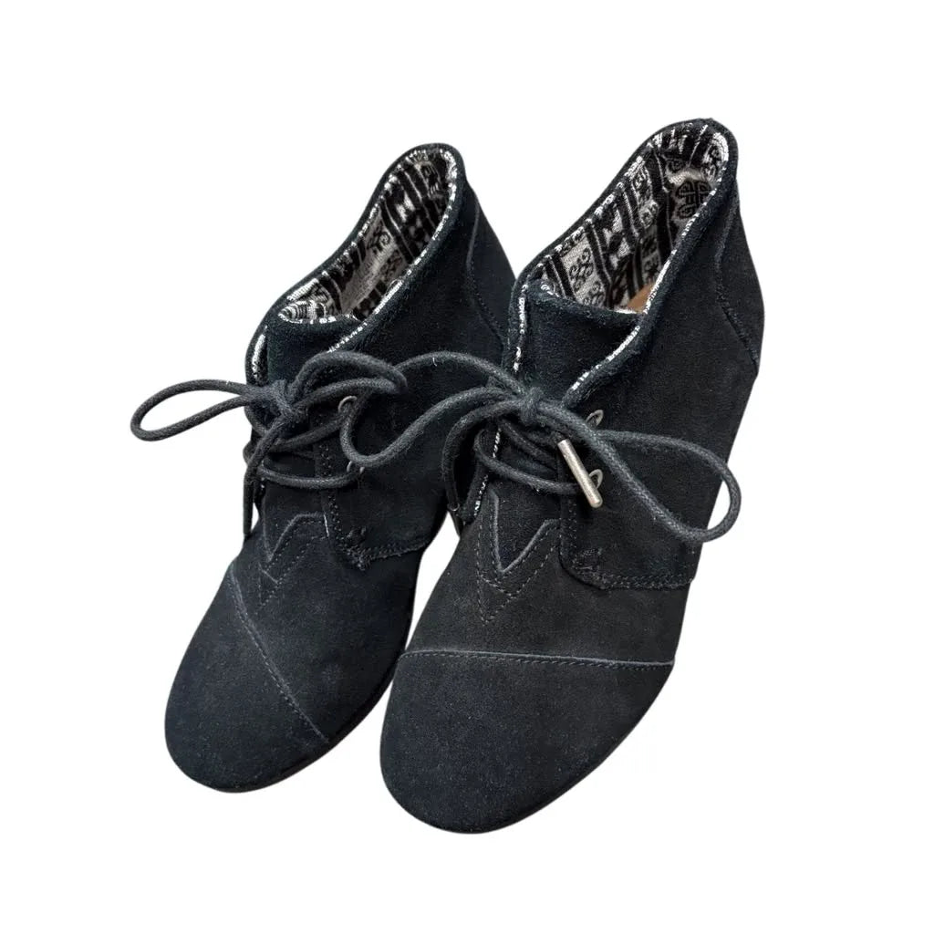 TOMS Desert Wedge Bootie Lace-Up Ankle Boot Black