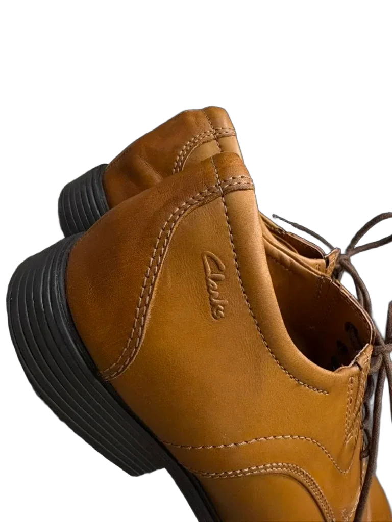 Clarks Tan Leather Plain Toe Derby Oxford - back