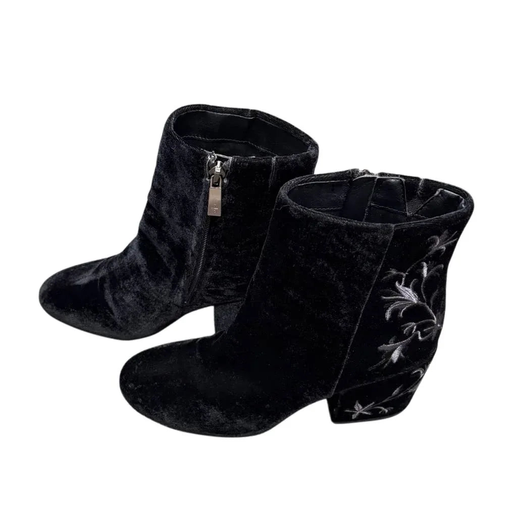 Kenneth Cole RENNA Black Velvet Embroidered Ankle Boot - front