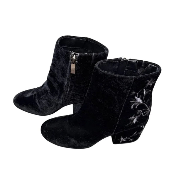 Kenneth Cole RENNA Black Velvet Embroidered Ankle Boot - front