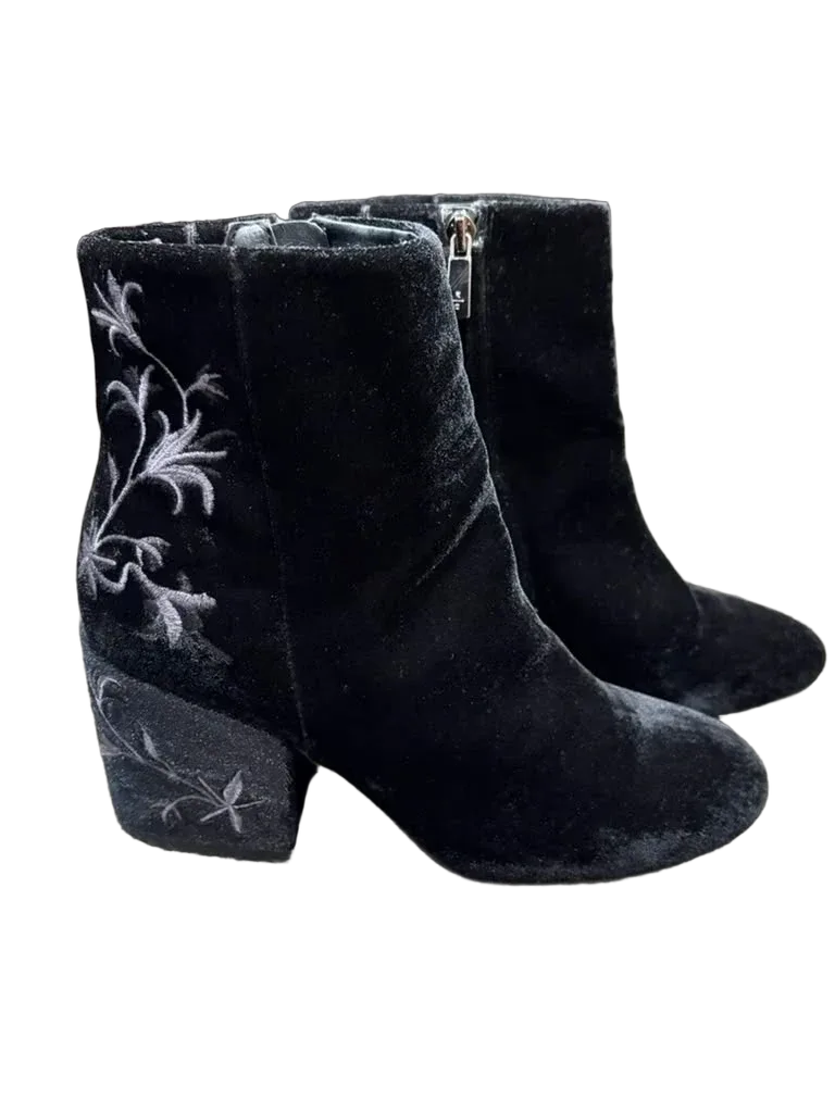 Kenneth Cole RENNA Black Velvet Embroidered Ankle Boot - front