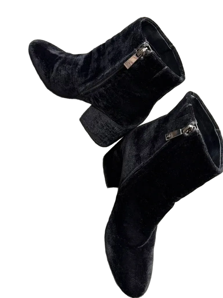 Kenneth Cole RENNA Black Velvet Embroidered Ankle Boot - detail