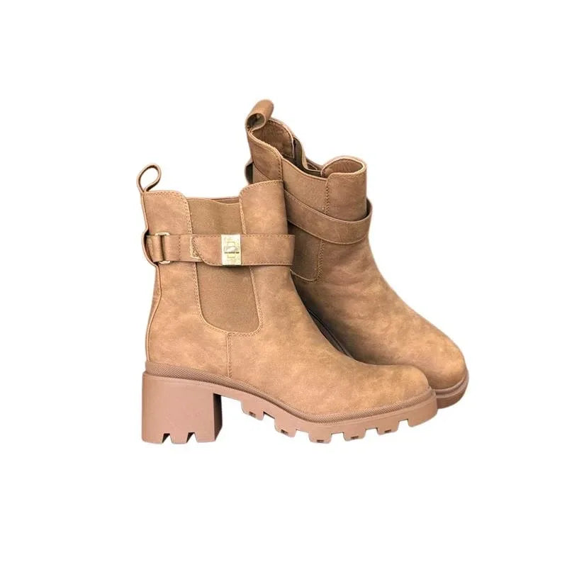 Dream Pairs Suede Chelsea Ankle Boots Buckle Strap - front