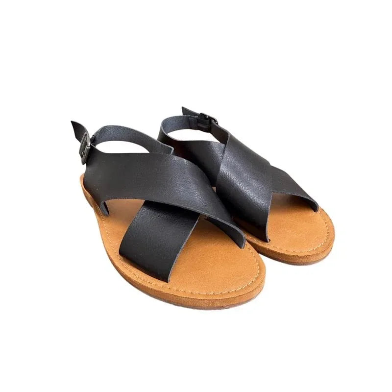 Universal Thread Black Crossover Strap Slingback Sandals - front