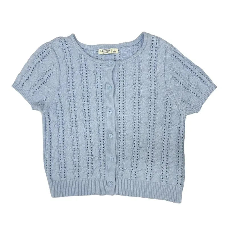 Arizona Jean Co Cable Knit Short Sleeve Cardigan Light Blue - front
