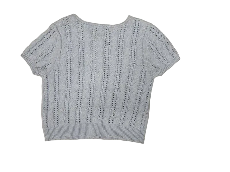 Arizona Jean Co Cable Knit Short Sleeve Cardigan Light Blue - back