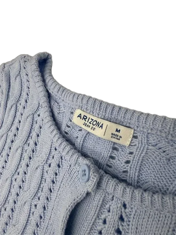 Arizona Jean Co Cable Knit Short Sleeve Cardigan Light Blue - label