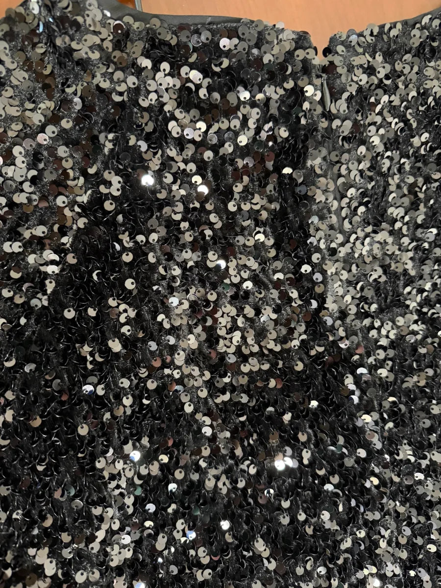 H&M Black Sequin Mini Shift Dress - fabric