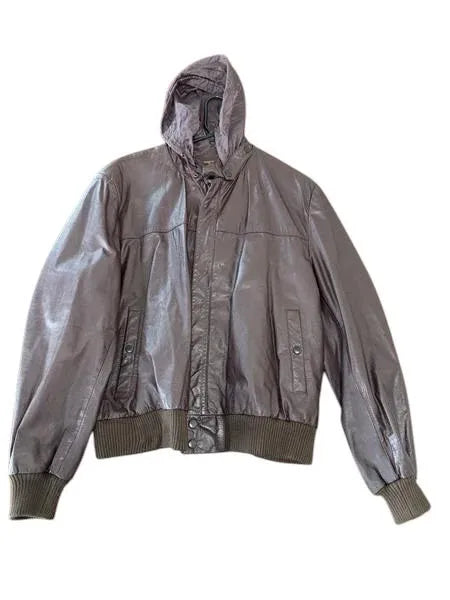 Cooper Genuine Leather Hooded Bomber Jacket Dark Brown