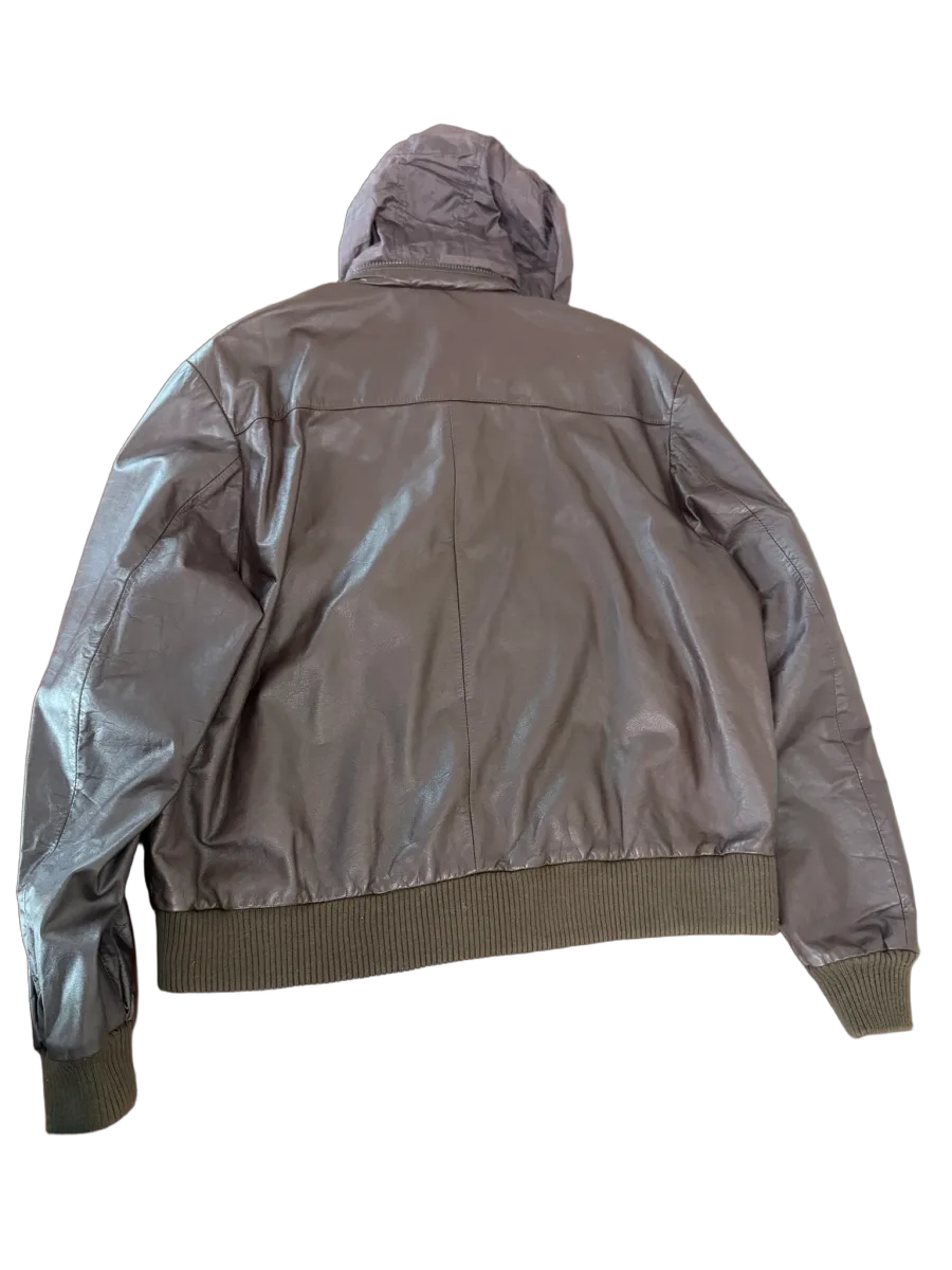 Cooper Genuine Leather Hooded Bomber Jacket Dark Brown - back