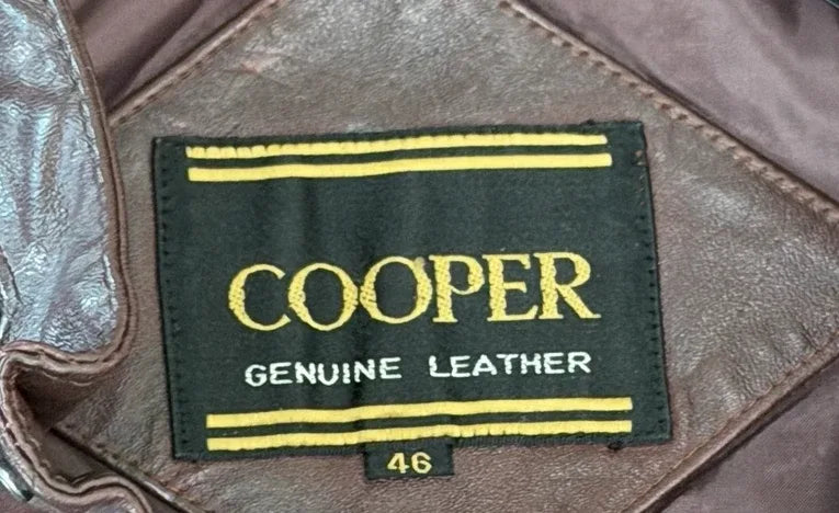 Cooper Genuine Leather Hooded Bomber Jacket Dark Brown - label