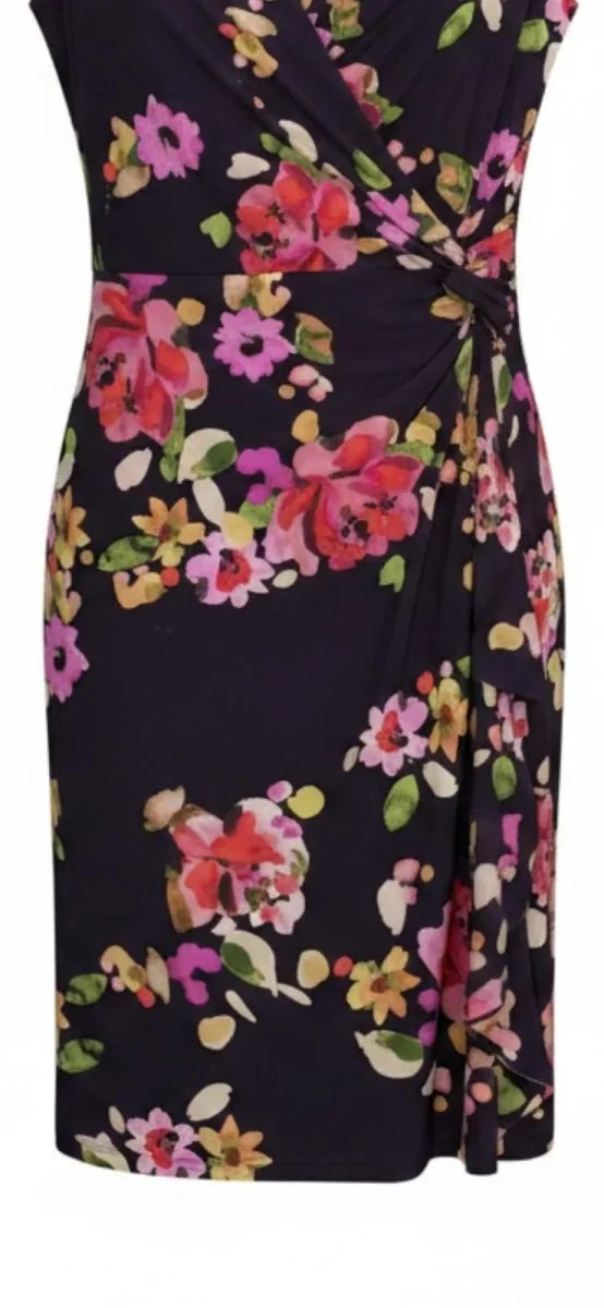 Chaps Floral Print Faux Wrap Dress XL
