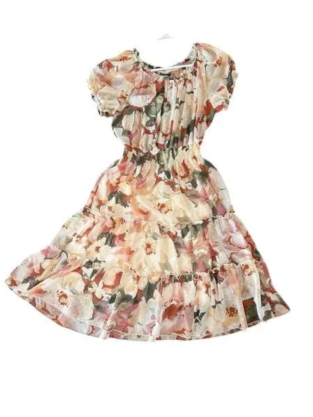 Kate and Lily Floral Chiffon Off-Shoulder Mini Dress