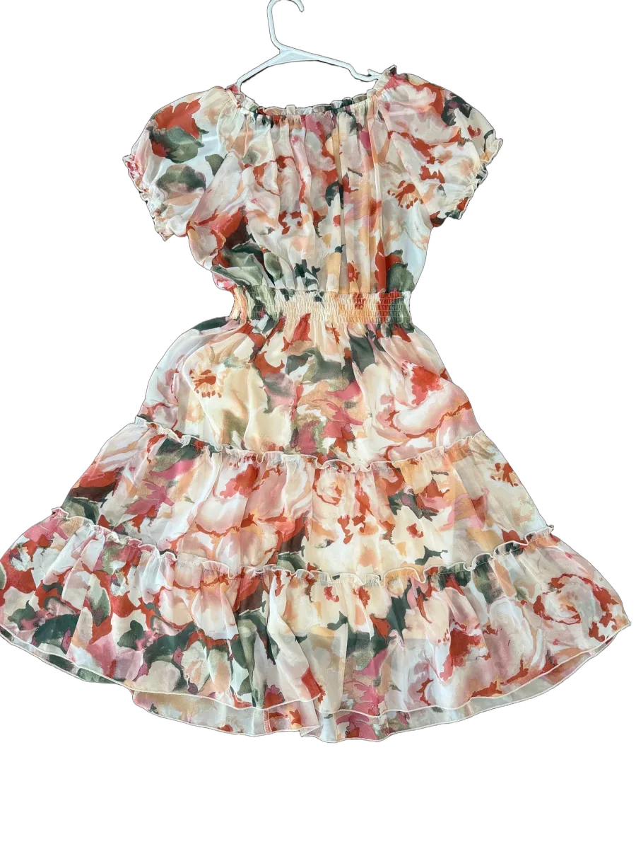 Kate and Lily Floral Chiffon Off-Shoulder Mini Dress - back