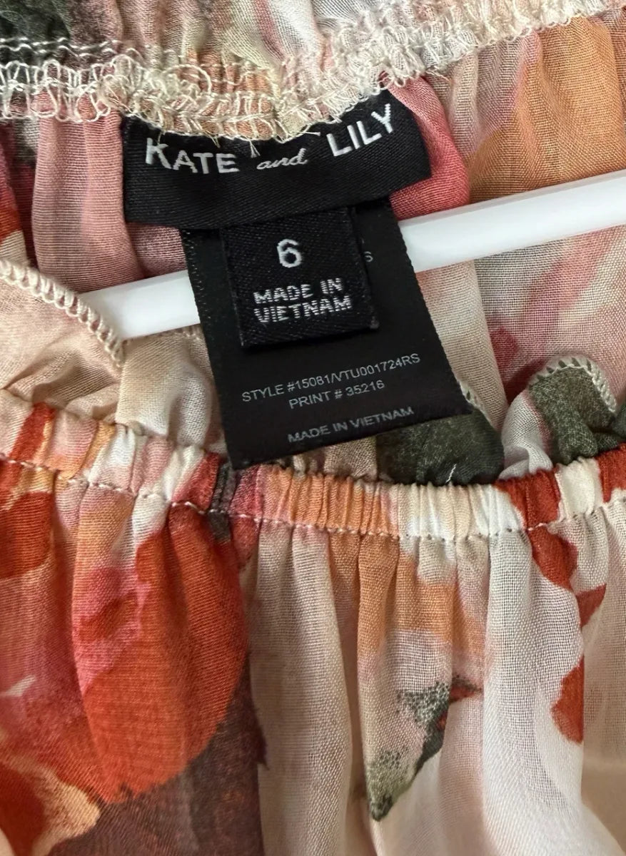 Kate and Lily Floral Chiffon Off-Shoulder Mini Dress - tag
