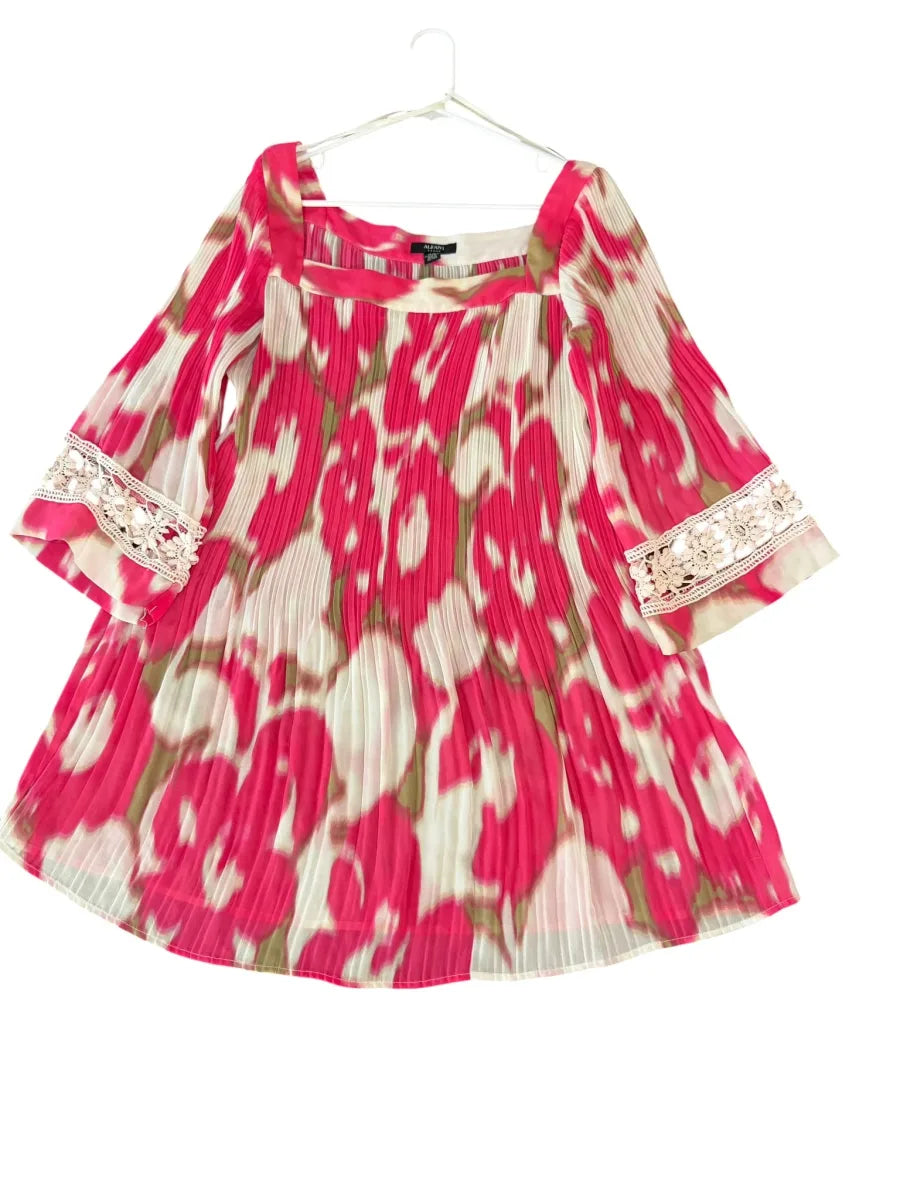 Alfani Pleated Abstract Print Tunic Top Pink