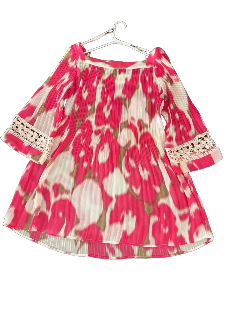 Alfani Pleated Abstract Print Tunic Top Pink - back