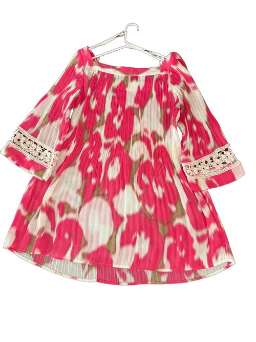 Alfani Pleated Abstract Print Tunic Top Pink - back