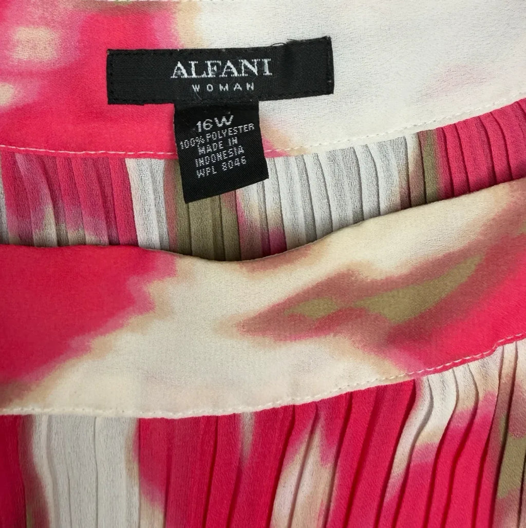 Alfani Pleated Abstract Print Tunic Top Pink - tag
