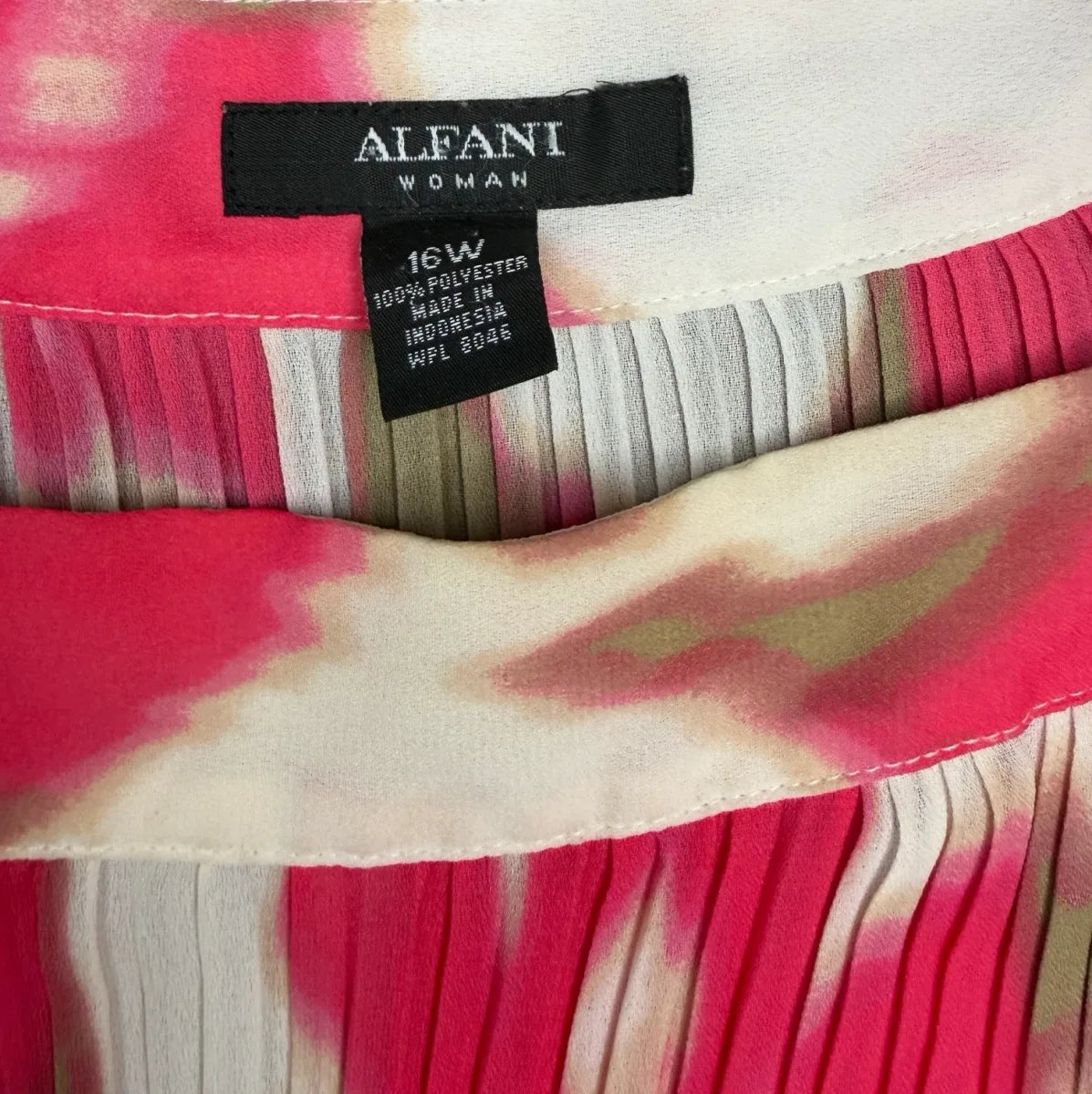Alfani Pleated Abstract Print Tunic Top Pink - tag