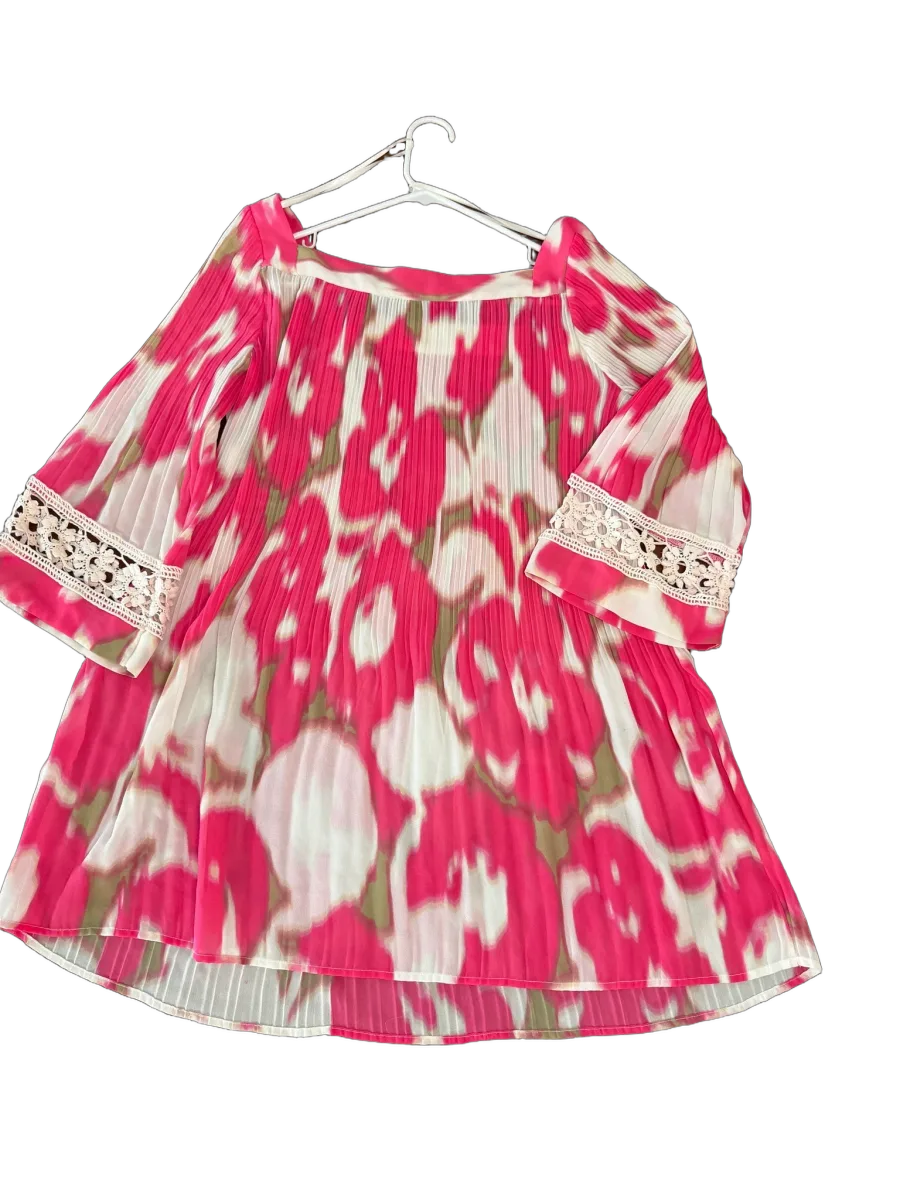Alfani Pleated Abstract Print Tunic Top Pink - back