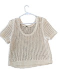 Free People Open Knit Short Sleeve Crop Sweater Top - front
