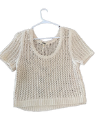 Free People Open Knit Short Sleeve Crop Sweater Top - front