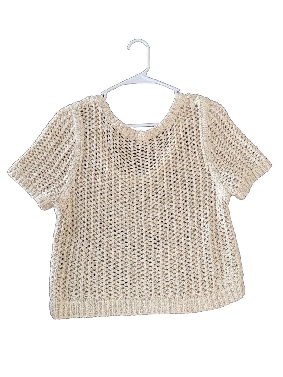 Free People Open Knit Short Sleeve Crop Sweater Top - back