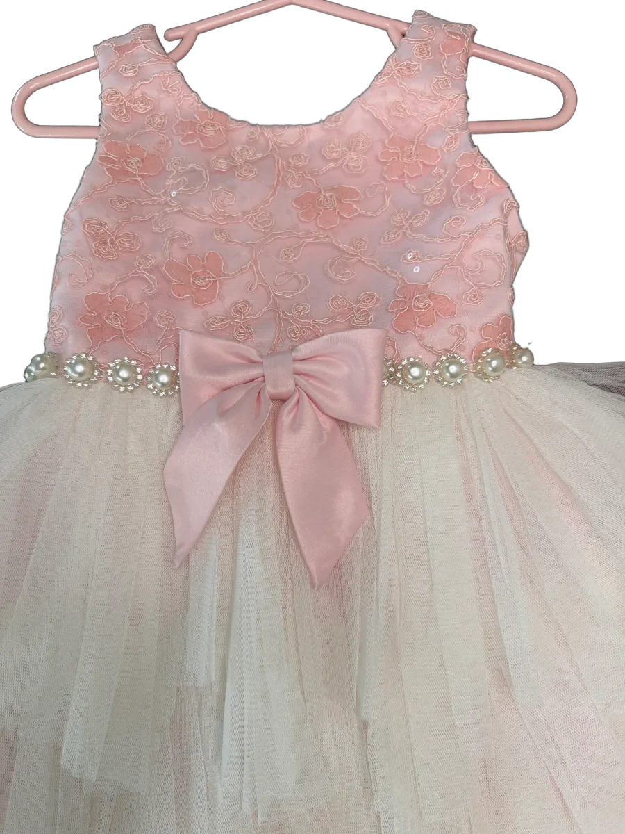 Couture Princess Pink Floral Lace Tulle Party Dress 2T - detail