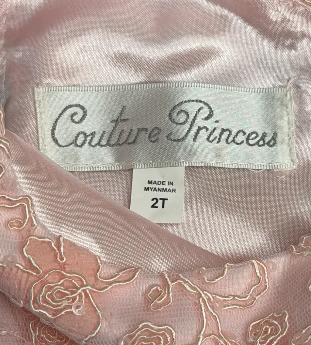 Couture Princess Pink Floral Lace Tulle Party Dress 2T - label