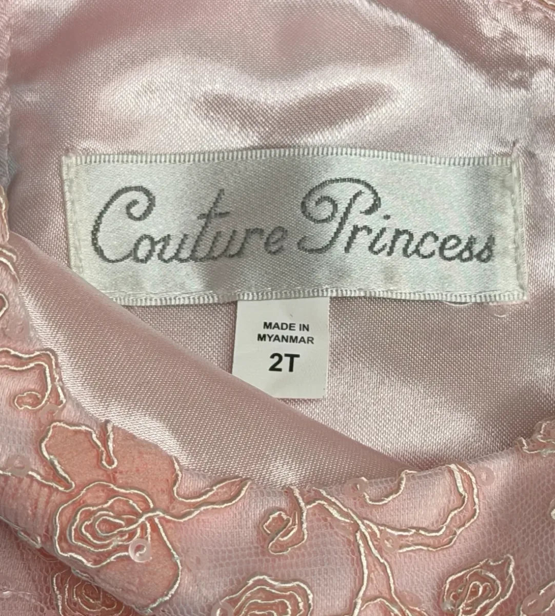 Couture Princess Pink Floral Lace Tulle Party Dress 2T - label