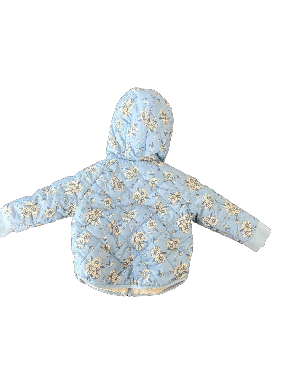 Cat & Jack Quilted Floral Hooded Baby Jacket Light Blue - back