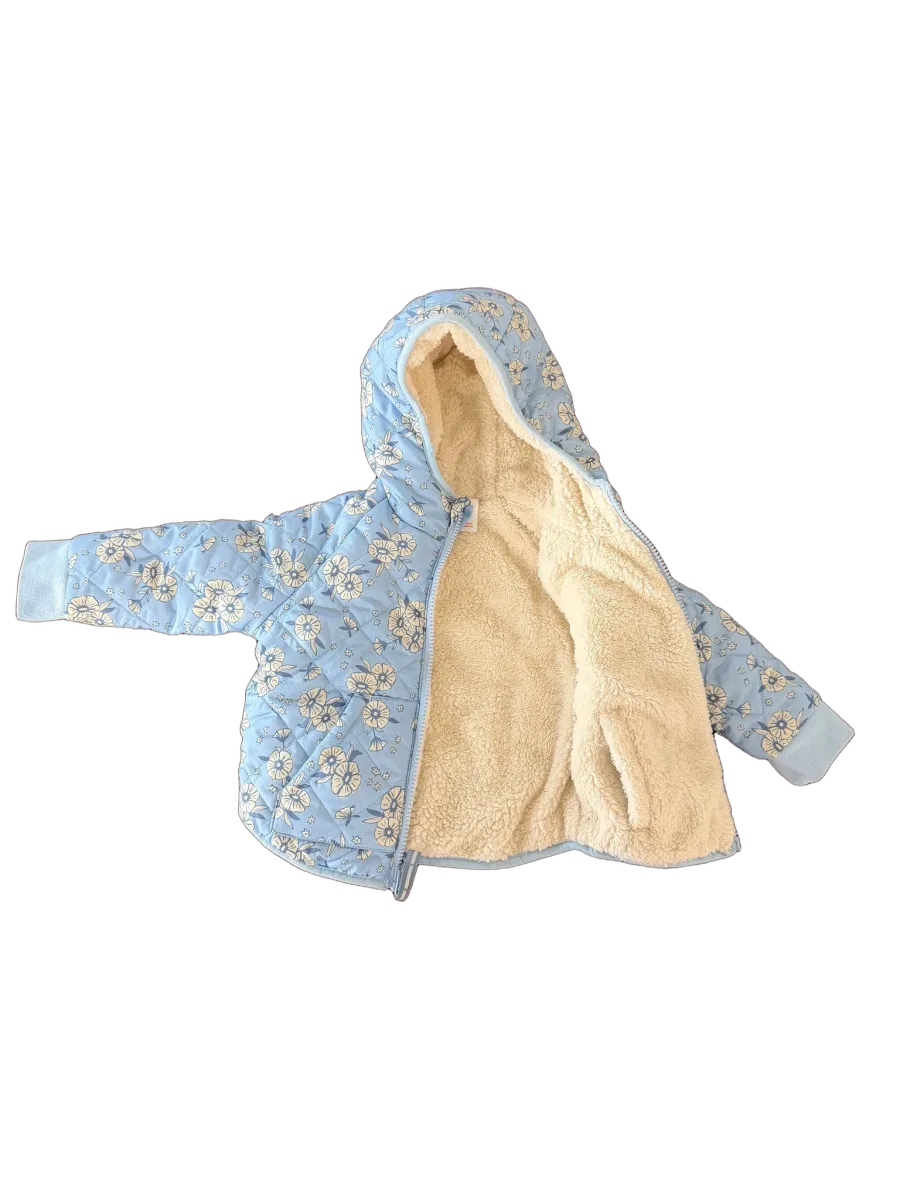 Cat & Jack Quilted Floral Hooded Baby Jacket Light Blue - front