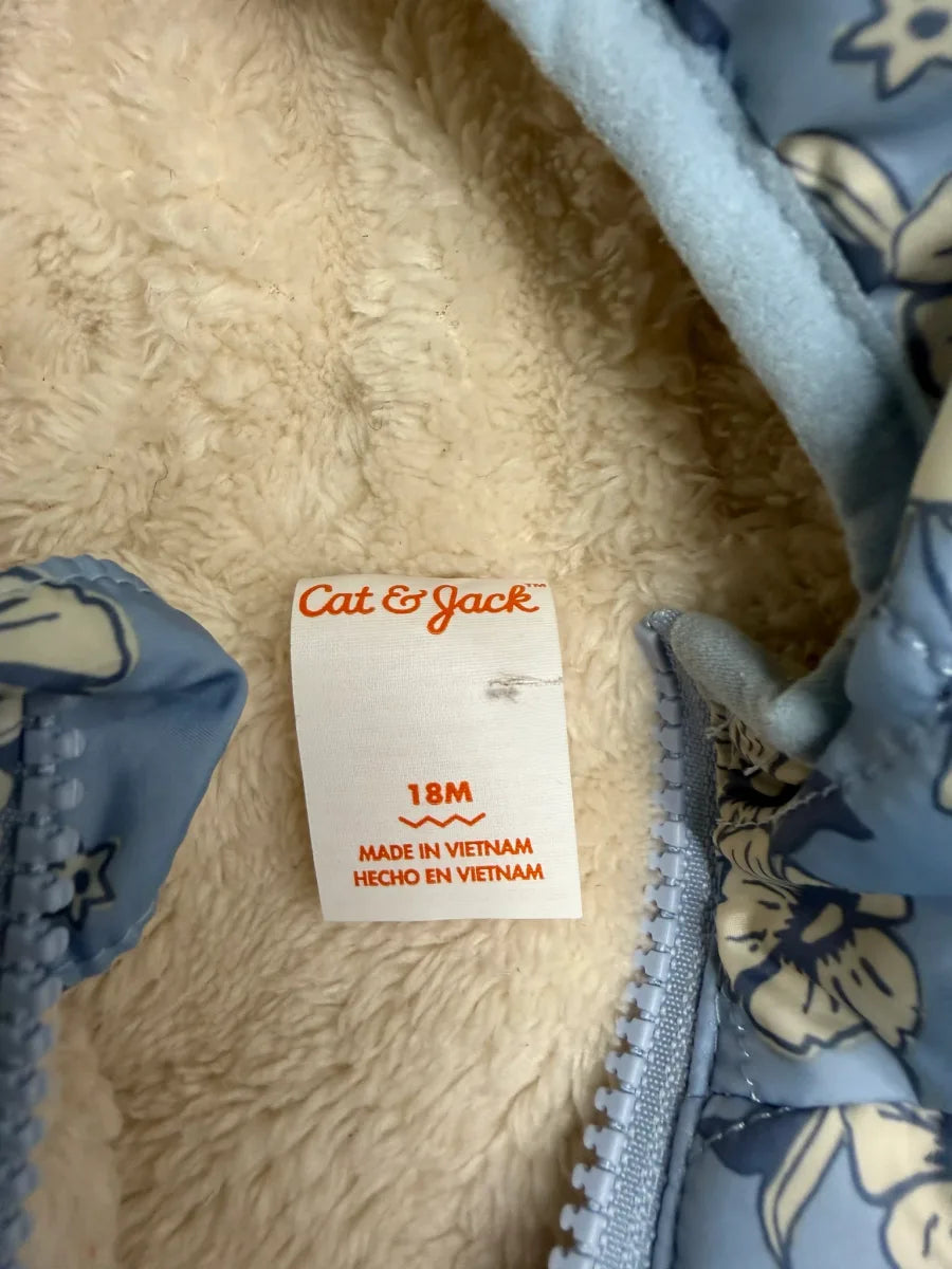 Cat & Jack Quilted Floral Hooded Baby Jacket Light Blue - label