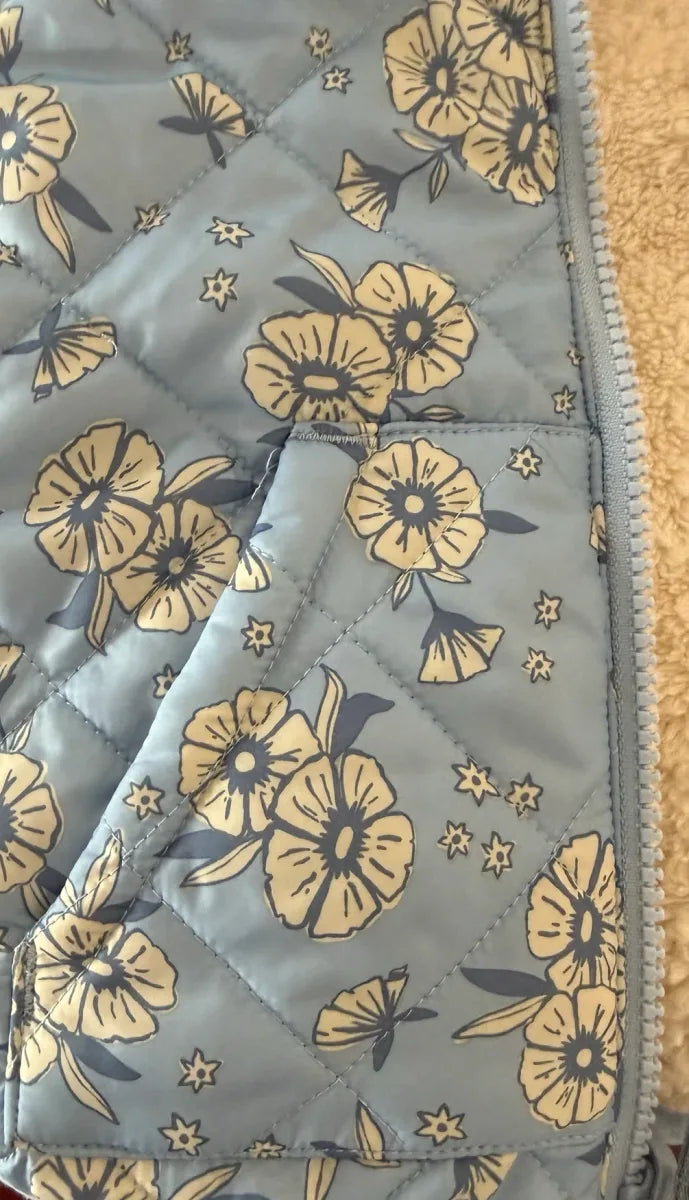Cat & Jack Quilted Floral Hooded Baby Jacket Light Blue - detail