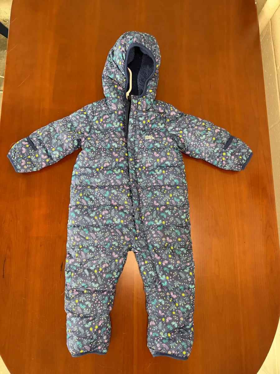 Eddie Bauer Floral Puffer Snowsuit Baby Bunting Navy - front
