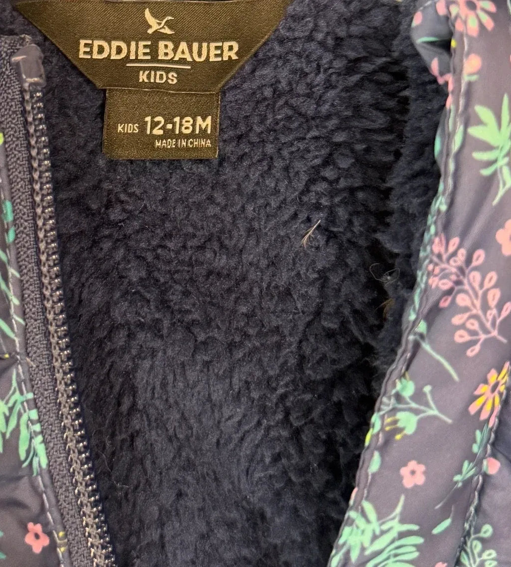Eddie Bauer Floral Puffer Snowsuit Baby Bunting Navy - label