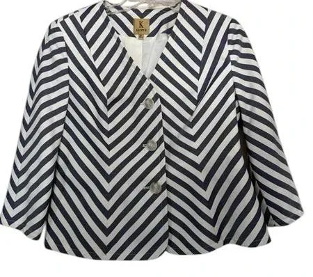 Kasper Chevron Stripe Blazer Navy White - front