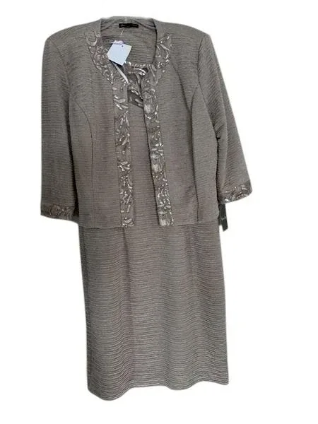 Brianna Milay Sequin Embroidered Two-Piece Dress Set Taupe - front