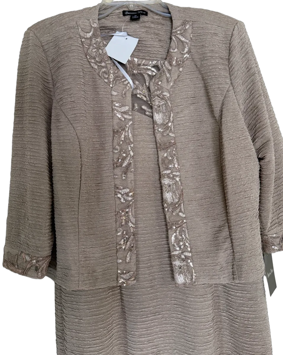 Brianna Milay Sequin Embroidered Two-Piece Dress Set Taupe - front